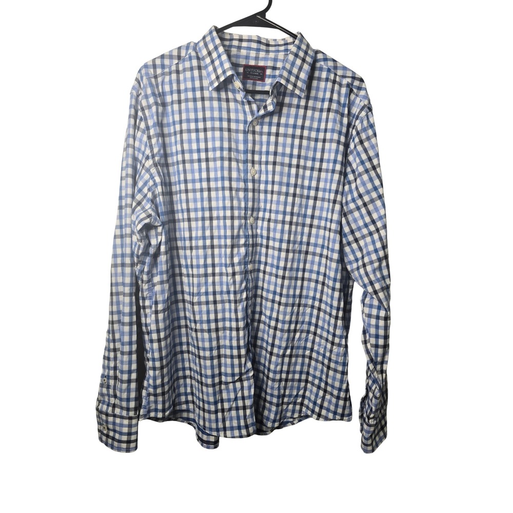 UNTUCKit Mezzacorono LS Shirt Mens XL Performance Stretch Blue Plaid Button Up